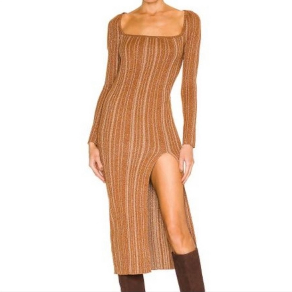 Revolve LPA Bronze Boone Midi Knit Dress NWT